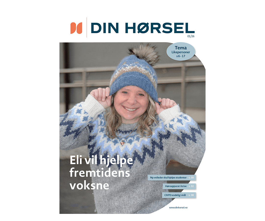 Forsiden til Din Hørsel nummer 1 år 2026 med teksten "Eli vil hjelpe fremtidens voksne"