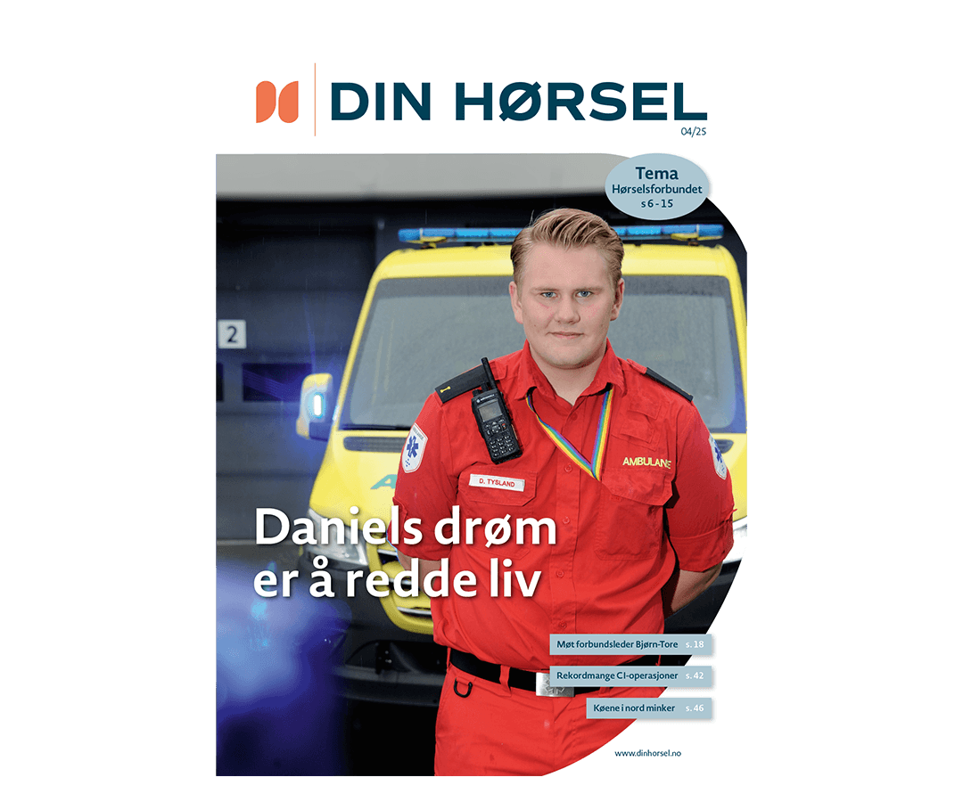 Forsiden til Din Hørsel nummer 4 år 2025 med teksten "Daniels drøm er å redde liv".
