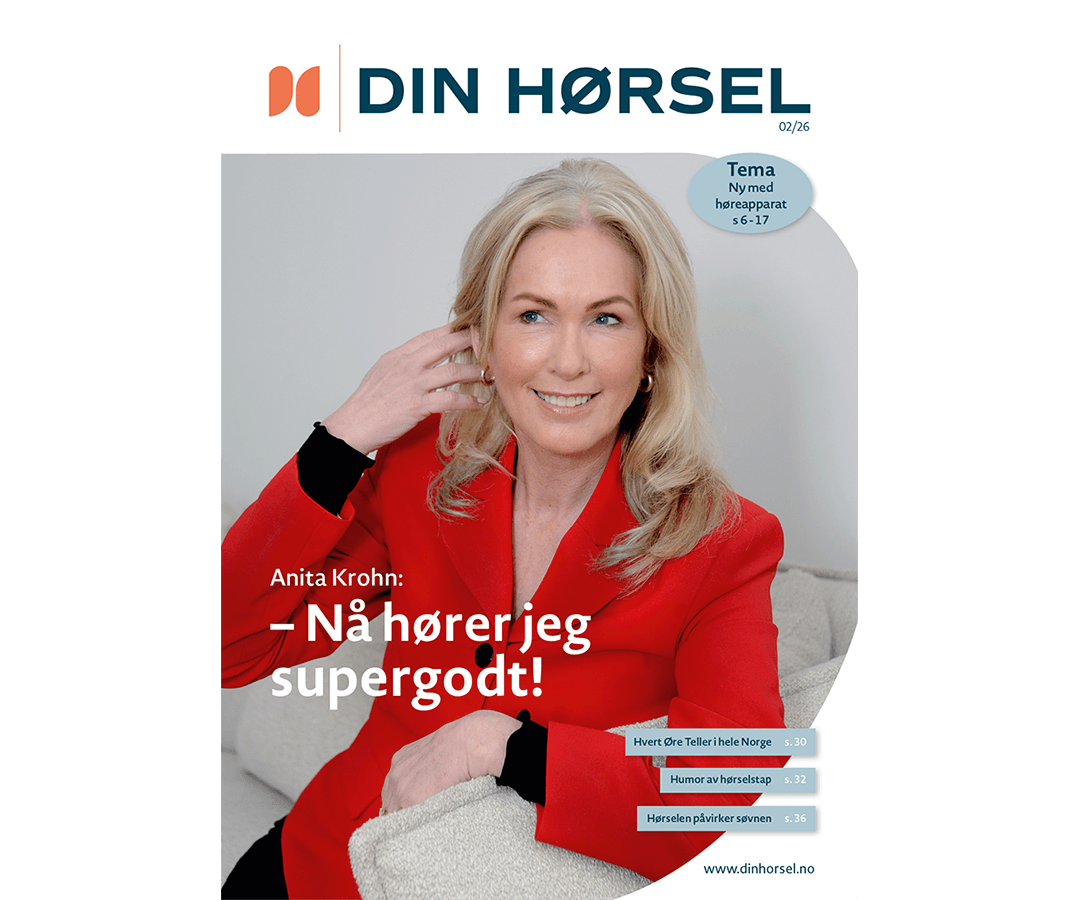 Forsiden til Din Hørsel nummer 2 år 2026 med teksten "Nå hører jeg supergodt!"