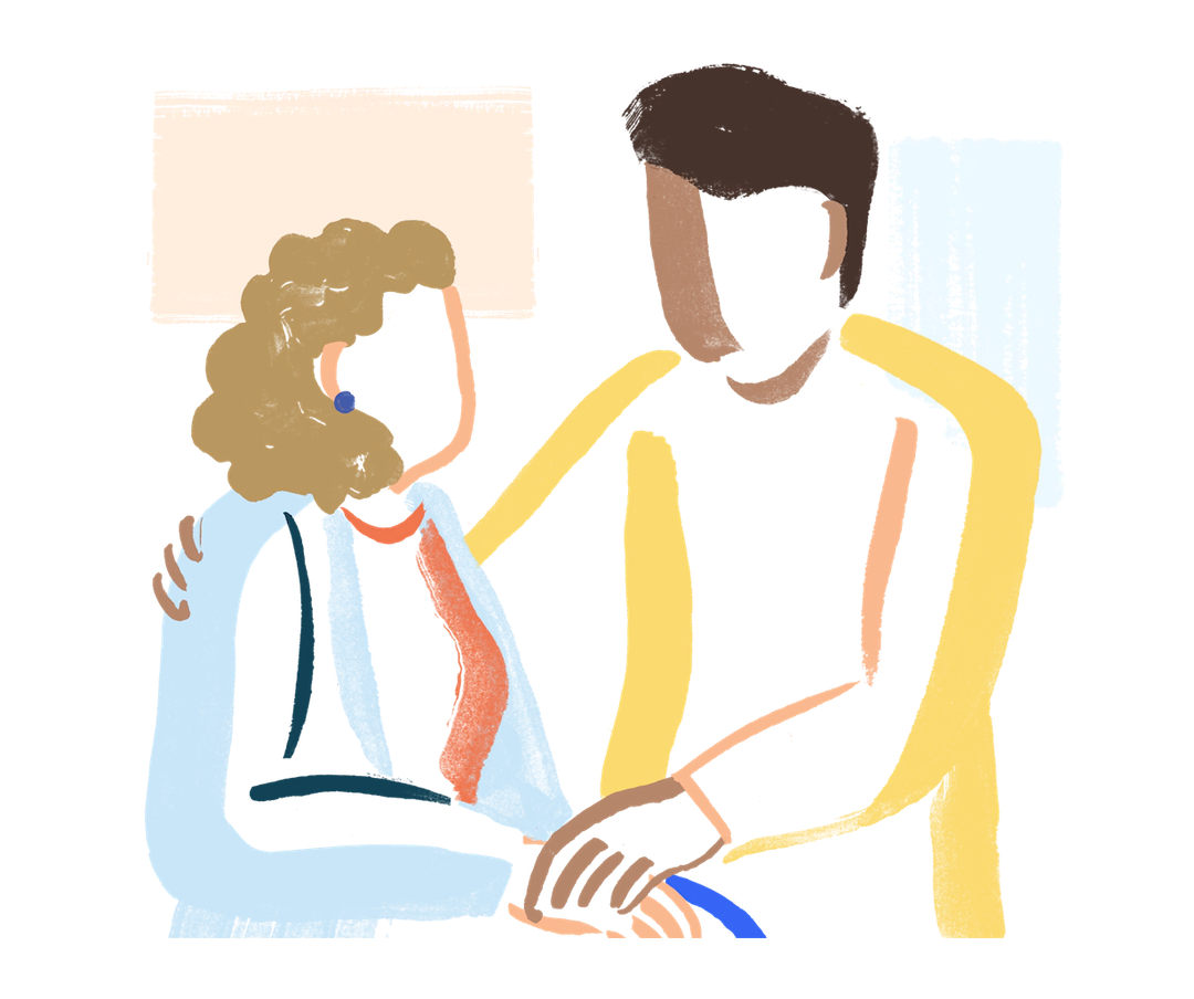 Tegnet illustrasjon av en likeperson som holder en arm rundt en annen person